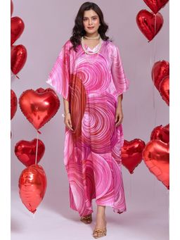 LABEL AARNA - Pink Candy Crush Soft Satin Women Kaftan Dress