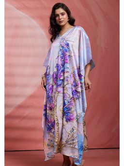 LABEL AARNA - Leaf Vein Women Lavender Soft Satin Kaftan Dress