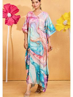 LABEL AARNA - Multicoloured Women Cascade Soft Satin Kaftan Dress