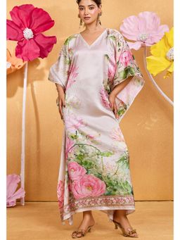 LABEL AARNA - Pink Women Floral Valley Soft Satin Kaftan Dress