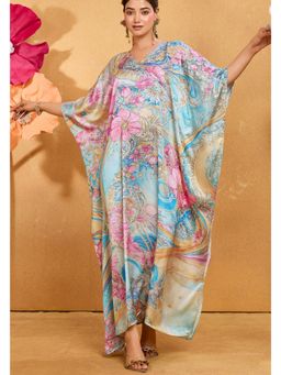 LABEL AARNA - Women Whimsical Swirl Soft Satin Kaftan Dress With Digital Print