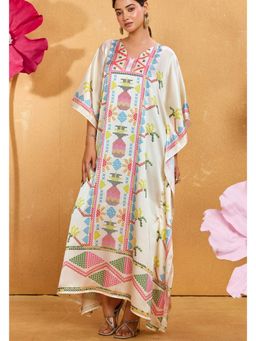LABEL AARNA - Women Pixel Poetry Soft Satin Kaftan Dress With Digital Print