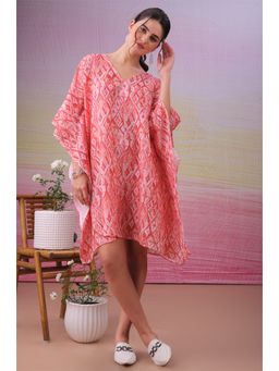 LABEL AARNA - Cherry Red Drape Muslin Cotton Short Kaftan Dress
