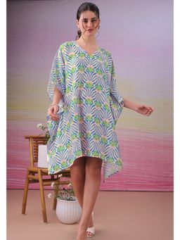 LABEL AARNA - Lagoon Blue Drift Muslin Cotton Short Kaftan Dress