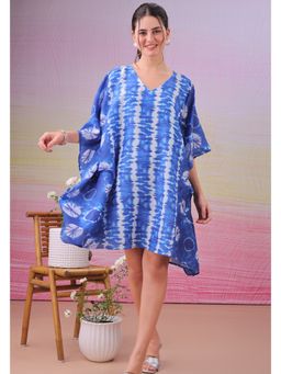 LABEL AARNA - Blue Haze Muslin Cotton Short Kaftan Dress