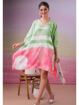 LABEL AARNA - Pink Fern Muslin Cotton Short Kaftan Dress