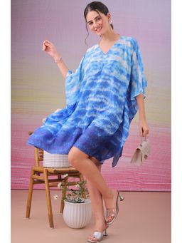 LABEL AARNA - Blue Chormatic Flow Muslin Cotton Short Kaftan Dress