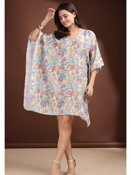 LABEL AARNA - Blue Floral Tapestry Muslin Cotton Short Kaftan Dress