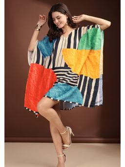 LABEL AARNA - Multicoloured Canvas Muslin Cotton Short Kaftan Dress
