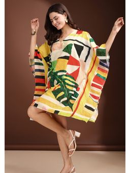 LABEL AARNA - Fern Yellow Muslin Cotton Short Kaftan Dress