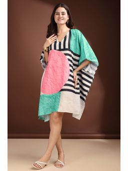 LABEL AARNA - Green Blush Sky Muslin Cotton Short Kaftan Dress