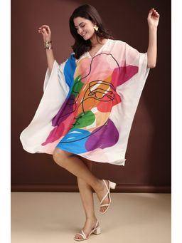 LABEL AARNA - White Artful Soul Muslin Cotton Short Kaftan Dress