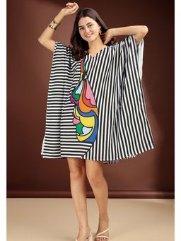 LABEL AARNA - Midnight Sketch Muslin Cotton Short Kaftan Dress