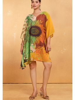 LABEL AARNA - Women Sunflower Muslin Cotton Short Kaftan Dress With Digital Print