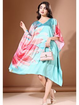 LABEL AARNA - Blue Blossom Soft Satin Short Kaftan Dress