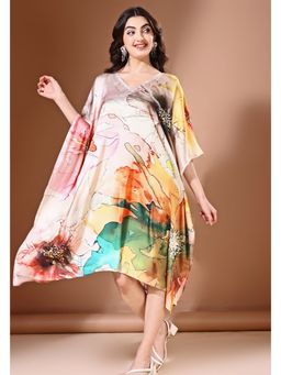LABEL AARNA - Wildflower Waves Soft Satin Short Kaftan Dress