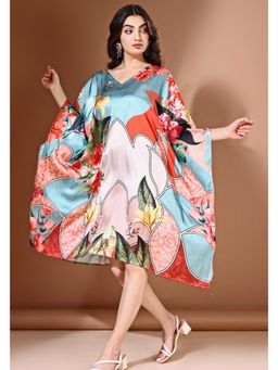 LABEL AARNA - Ocean Bloom Soft Satin Short Kaftan Dress