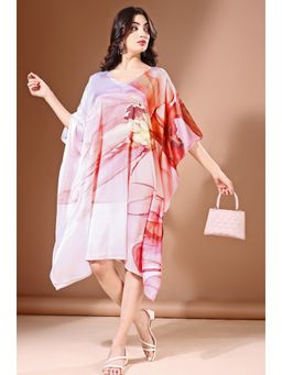 LABEL AARNA - Rose Garden Soft Satin Short Kaftan Dress