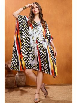 LABEL AARNA - Twilight Jewel Soft Satin Short Kaftan Dress With Digital Print