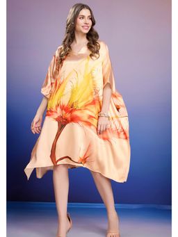 LABEL AARNA - Sunburst Radiance Soft Satin Short Kaftan Dress With Digital Print