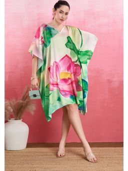 LABEL AARNA - Lotus Bliss Green Soft Satin Short Kaftan Dress