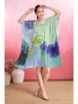 LABEL AARNA - Oceanic Mirage Soft Satin Short Kaftan Dress