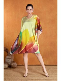 LABEL AARNA - Gentle Bloom Multicoloured Soft Satin Short Kaftan Dress