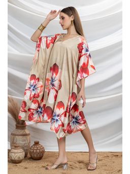 LABEL AARNA - Crimson Red Women Elegance Soft Satin Short Kaftan Dress