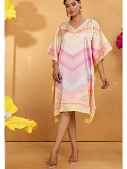 LABEL AARNA - Multicoloured Marshmallow Soft Satin Short Women Kaftan Dress