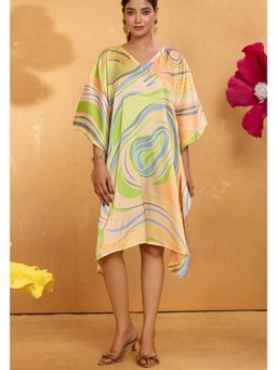 LABEL AARNA - Women Whirlwind Soft Satin Short Kaftan Dress With Digital Print