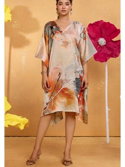 LABEL AARNA - Women Radiant Ripple Soft Satin Short Kaftan Dress With Digital Print