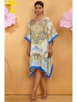 LABEL AARNA - Marina Blue Women Soft Satin Short Kaftan Dress