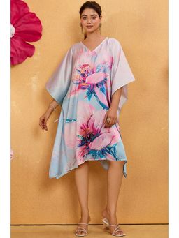 LABEL AARNA - Women Morning Bloom Soft Satin Short Kaftan Dress With Digital Print