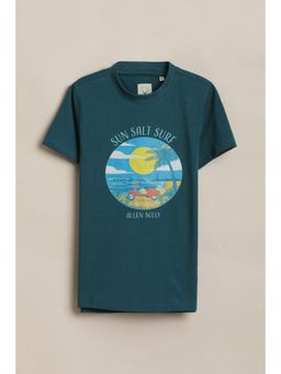 Allen Solly - Boys Teal Graphic Print Crew Neck T-shirt