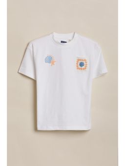 Allen Solly - Boys White Graphic Print Crew Neck T-shirt