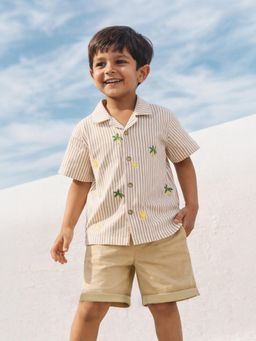 Somersault - Boys Stripe Brown Cotton Shirt with Shorts