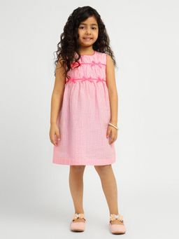 Somersault - Girls Stripe Pink Cotton Blend Sleeveless Fit and Flare Dress
