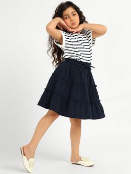 Somersault - Girls Stripe White Cotton T-shirt with Skirt