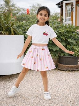 Somersault - Girls Fit and Flare Multi Cotton T-shirt with Skirt