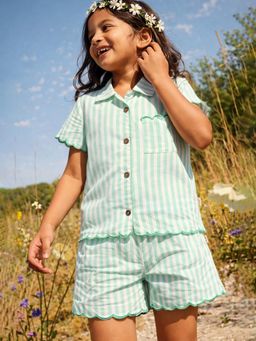 Somersault - Girls Stripe Green Cotton Blend Shirt with Shorts