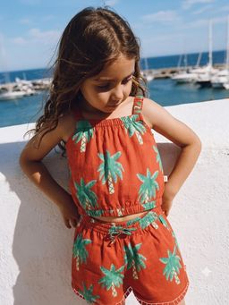 Somersault - Girls All Over Printed Rust Cotton Top with Shorts