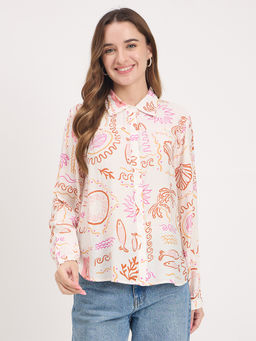 Madame - Women Off White Rayon Full Sleeves Shirt