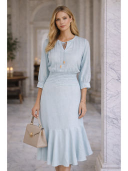 MEGASA - Women Blue Tencel Three Fourth Sleeves Dress