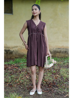 MEGASA - Women Brown Cotton Flex Sleeveless Dress