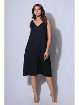 MEGASA - Women Black Tencel Sleeveless Dress