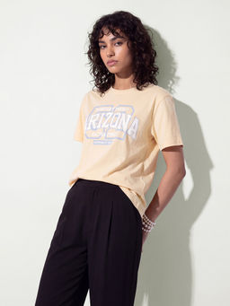 max - Women Yellow Pure Cotton Half Sleeves T-Shirt
