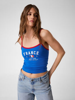 Guess - Women Blue Cotton Sleeveless Tank Top