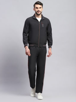 Monte Carlo - Mens Solid Black Band Collar Full Sleeve Tracksuit (Set of 2)