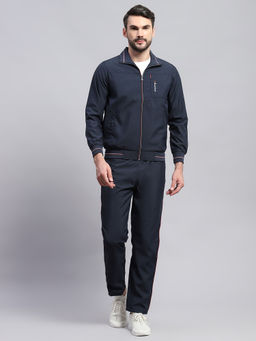 Monte Carlo - Mens Solid Navy Blue Band Collar Full Sleeve Tracksuit (Set of 2)