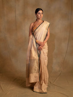 PRIYANKA RAAJIV - Arshiya Beige Silk Brocade Banarasi Kadua Saree with Unstitched Blouse
